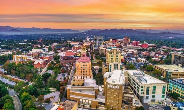 aerial view of downtown Asheville, North Carolina