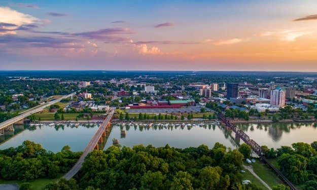 aerial view of the Savannah River in Augusta, Georgia