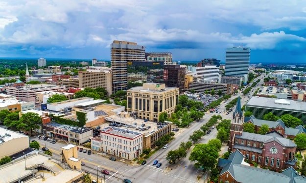 aerial view of downtown Columbia, South Carolina