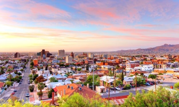 aerial view of the vibrant downtown of El Paso, Texas