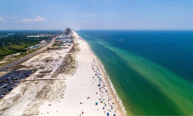 aerial view of the beach in Gulf Shores, Alabama