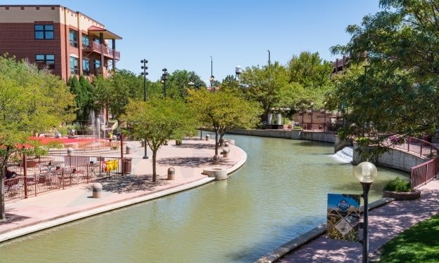 street view of a riverwalk in Pueblo, Colorado