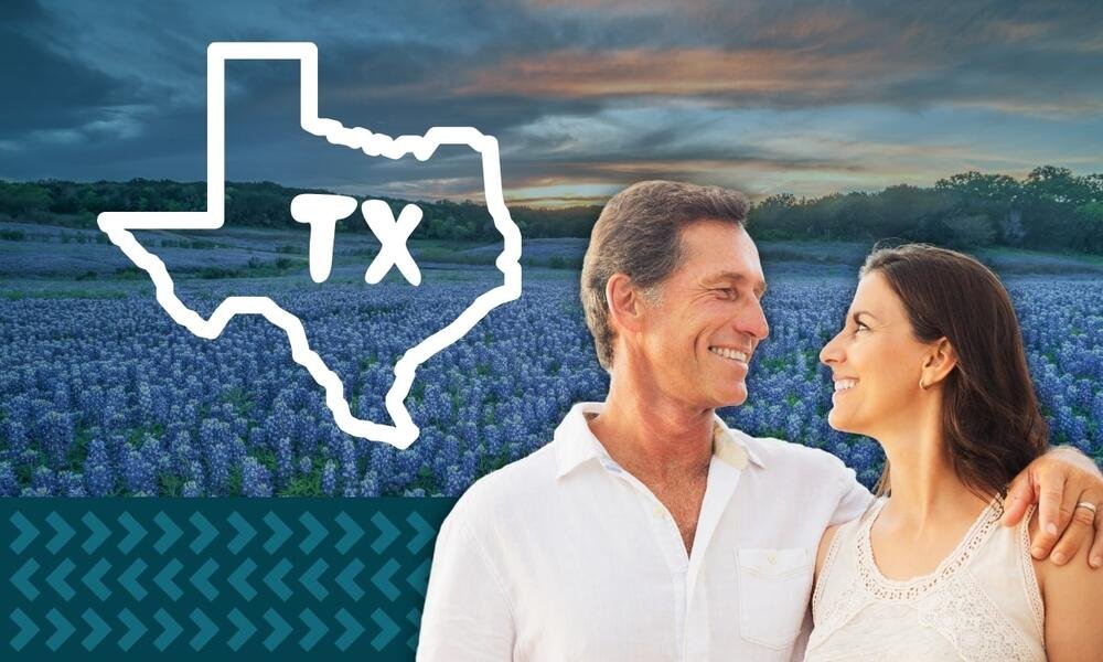 happy retired couple with texas natural landscape in background