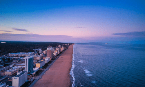 aerial view of the oceanfront in Virginia Beach, Virginia