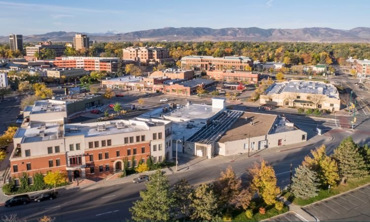 aerial view of downtown fort collins colorado